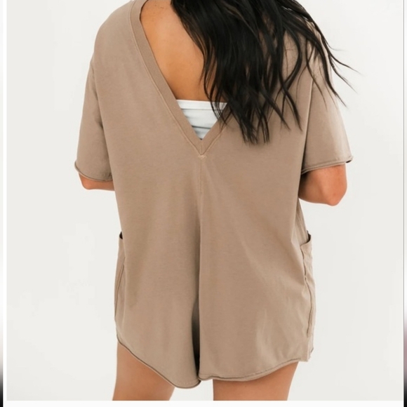 Free People FP Movement Women's Hot Shot Tee Romper Tan Jumpsuit Mocha Latte - Picture 16 of 16